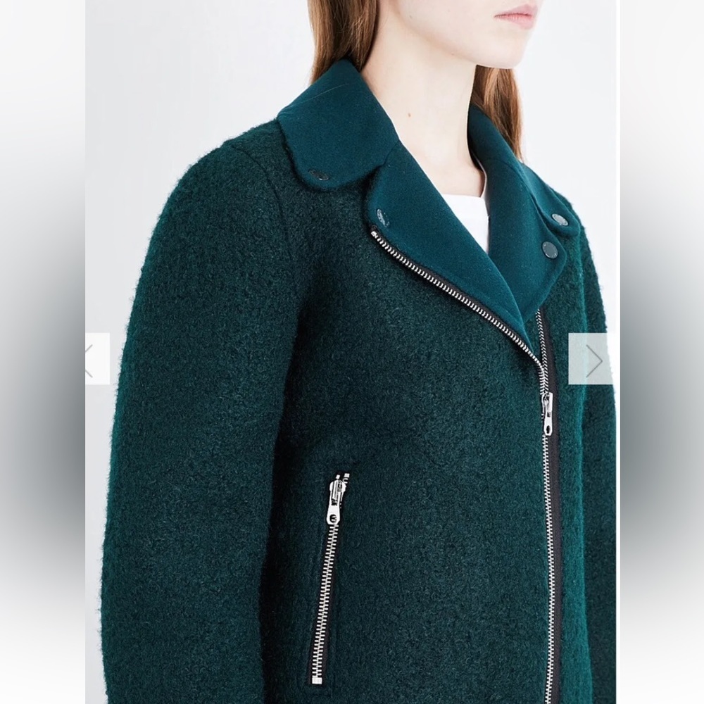 Sandro Paris Wool Moto Green Jacket Coat - Picture 7 of 16